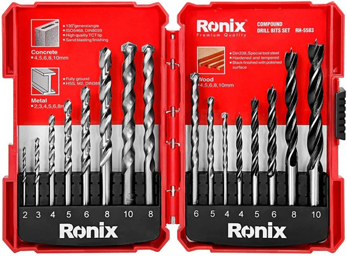 Jogo De Brocas Combinadas 16 Peças Multi Ronix Rh-5583